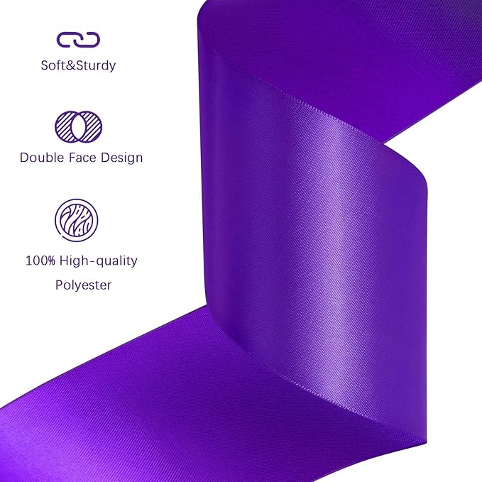 LEEQE Purple Satin Ribbon 3 inch X 15 Yards Polyester Ribbon for Gift Wrapping Very Suitable for Weddings Party Hair Bow Invitation Decorations and More