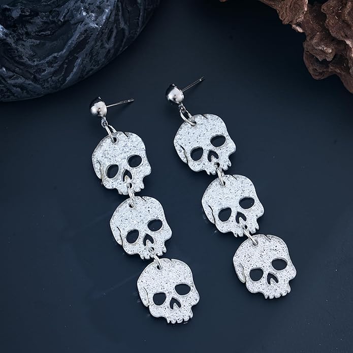 Halloween BOO Ghost Skull Earrings for Women, Gothic Dark Bat Dangle Earrings,Retro Acrylic Cute Lightweight Drop Dangle Earring Jewelry Gifts, Holiday Festive Cosplay Party Decorations Accessories