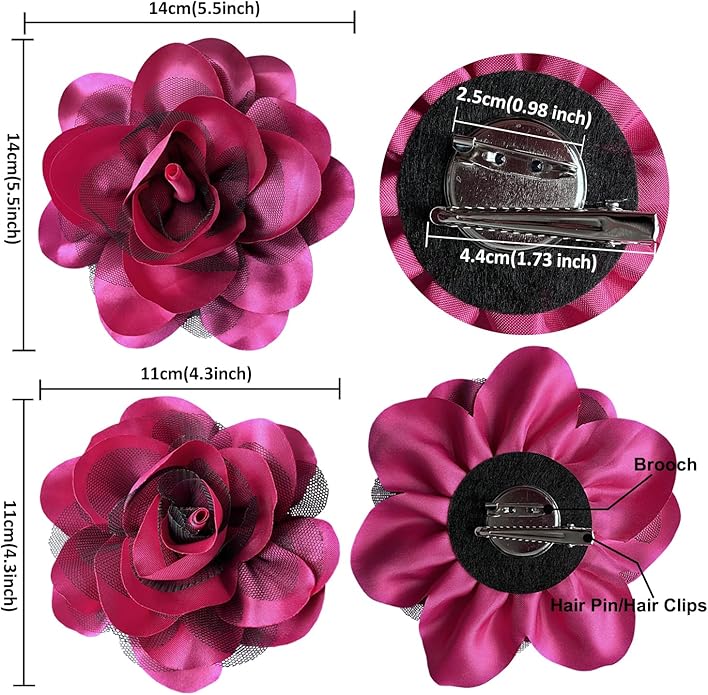 Women's Brooches 4pcs Rose Flower Hair Clip Flamenco Dancer Pin up Mexican Hair Flowers Clips Hairpin Brooch Tea Party Hats Headpieces