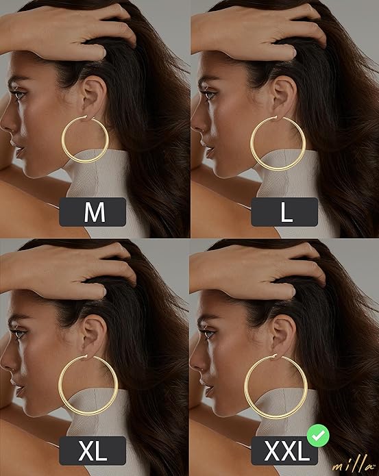MILLA 14K Gold Hoop Earrings For Women, Silver Hoop Earrings & Rose Gold Earrings with Graduated Curvature
