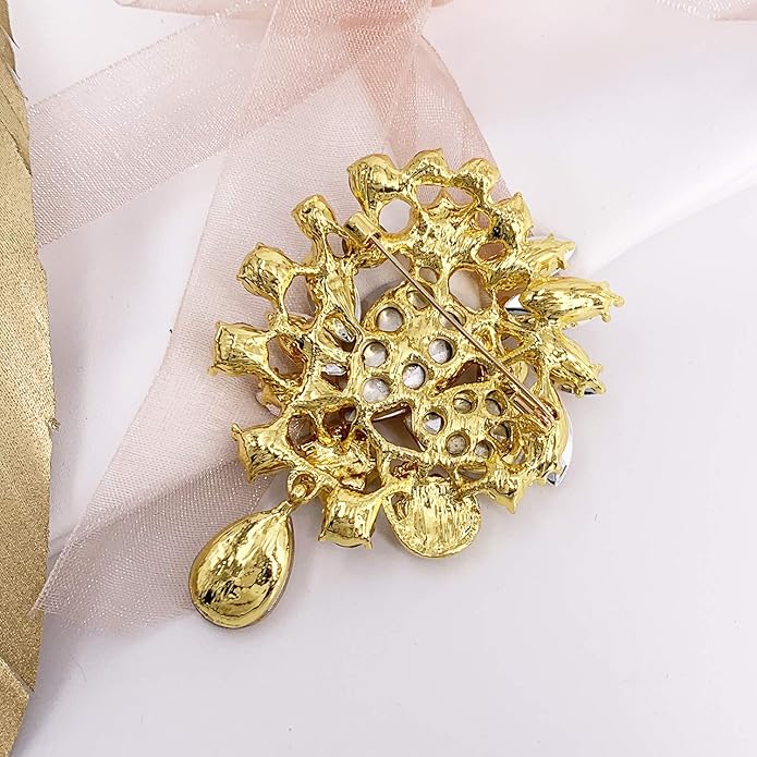 LAXPICOL Vintage Wedding Bridal Big Blue Crystal Rhinestone Tear drop Brooch Pin for Women