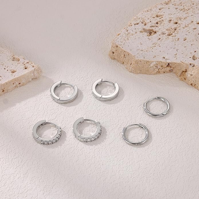 micuco 3 Pairs Small Hoop Earrings Set for Women, 14K Gold Plated Huggie Hoop Earrings for Men, Tiny Cartilage Hypoallergenic Earring Set