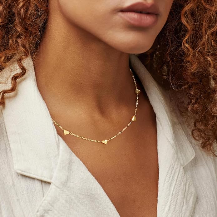 M MOOHAM Gold Clover Heart Pearl Butterfly Star flower Choker Necklace for Women - Dainty 14K Gold Plated Cubic Zirconia Cute Station Necklaces for Women Trendy Prom Jewelry Gifts