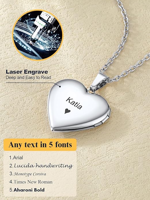 U7 Women Locket Necklace Platinum 14K Gold Photo Lockets that Hold Picture,Chain 20 Inch Personalized Gift Custom Love Heart Image Necklaces