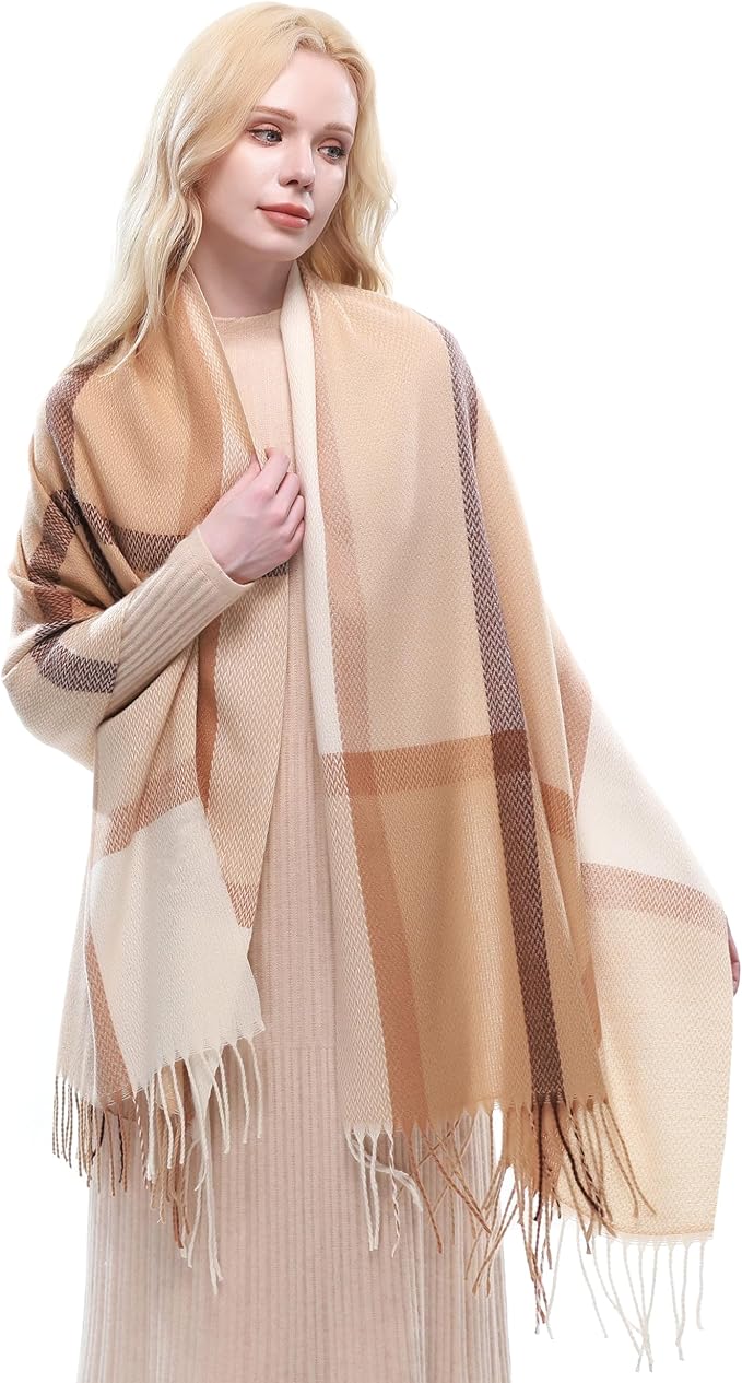 RIIQIICHY Plaid Scarf for Women Fall Winter Pashmina Scarves Wraps for Cold Weather Warm Large