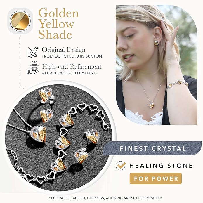 Leafael Infinity Love Heart Link Bracelets, Birthstone or Healing Stone Crystal Bracelet for Women, Silver Tone Jewelry Gifts for Her, 7-inch Chain and 2-inch Extender