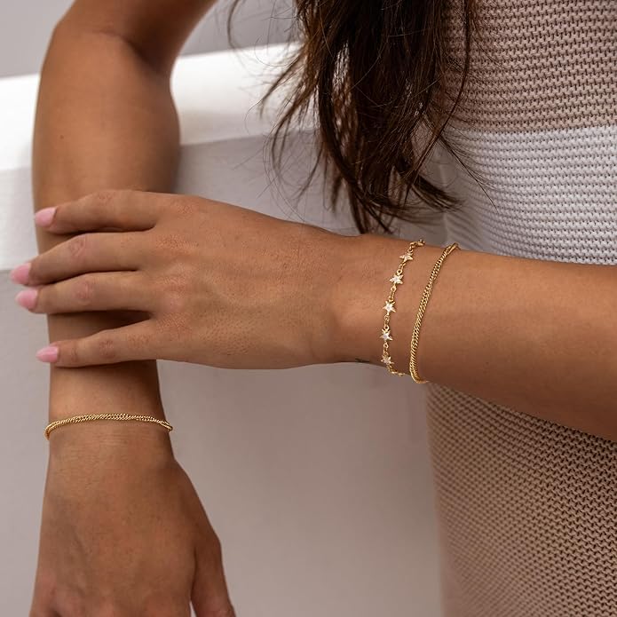 MTMY Gold Chain Bracelet for Women 14K Gold Plated Dainty Bracelets with Adjustable Chain Cute Bracelet Gold Trendy Jewelry