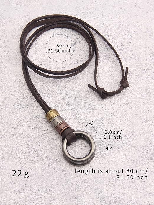 Long Boho Necklaces for Women Vintage Leather Wooden Pendant Y Choker Ethnic Style Gold Circle Hippie Sweater Necklace