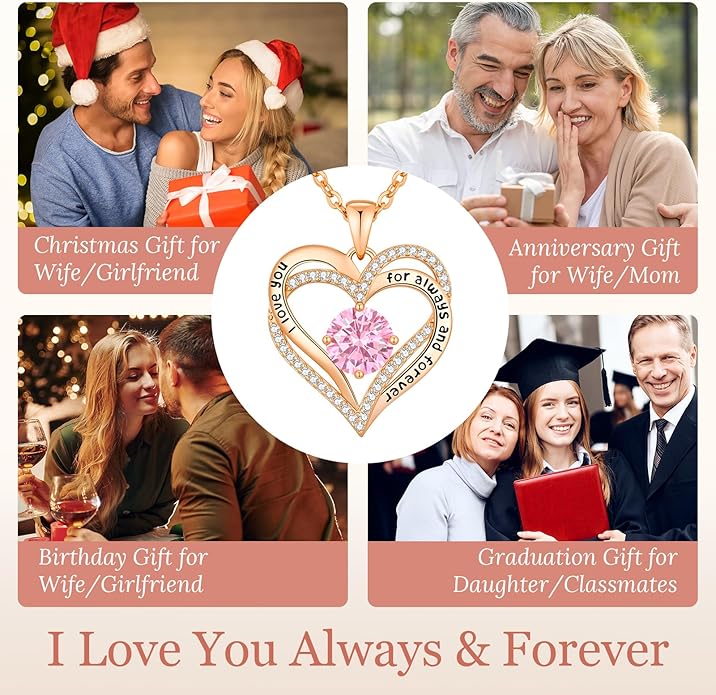 CDE Forever Love Heart Necklaces for Women, Mom, Girlfriend, Wedding Anniversary Birthday Mother Day Christmas Day Gift for Wife Girlfriend Jewelry with Birthstone Pendant