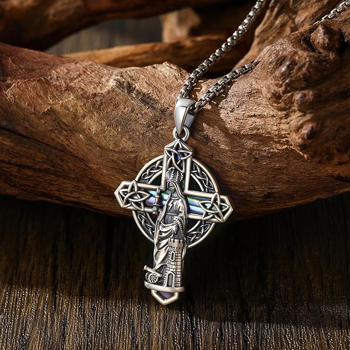 Midir&Etain Cross Necklace 925 Sterling Silver Celtic Christian Pendant Religious Protection Jewelry for Women Men