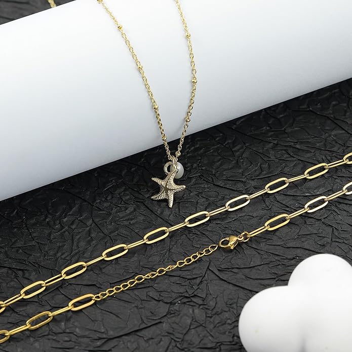 Sunflower Jewellery Layered Gold Dragon Pendant Necklace with Chain Link Choker, Gothic Fantasy Style, Double Chain Design