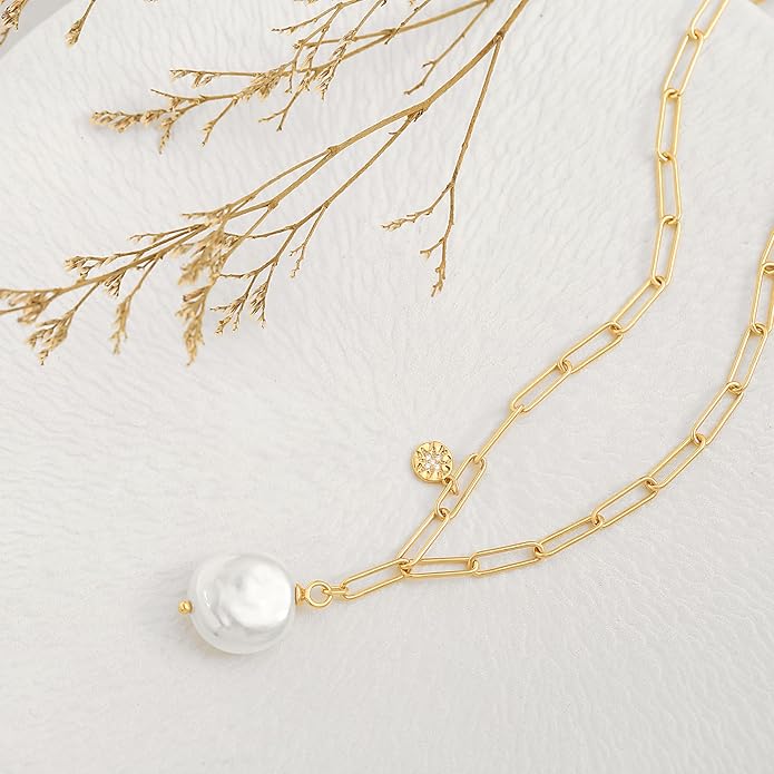 CANEVINKA 18K Gold Plate Coin Pendant Necklace for Women Dainty Compass Sunflower Necklaces Personalized Chain Layered Jewelry