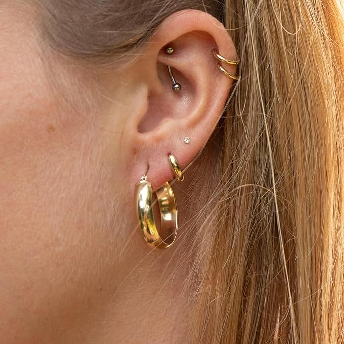 8YEARS Chunky Gold Hoop Earring for Women, 18K Gold Plated Lightweight Thick Hoops, Hypoallergenic Trendy Jewelry for Gift