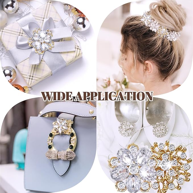 Yhsheen Rhinestone Brooches Bouquet Pins Corsage Boutonniere Pins Crystal Brooch Diamond kits for Wedding Accessories Jewelry Decoration DIY Craft Sewing(Gold)