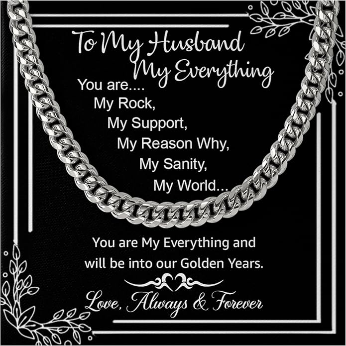 Mapileng Cuban Link Chain Necklace For Husband, Love You This Much To My Husband Classic Steel Jewelry Gift Birthday Christmas Anniversary Jewelry Gifts for Dad Brother Boyfriend Son