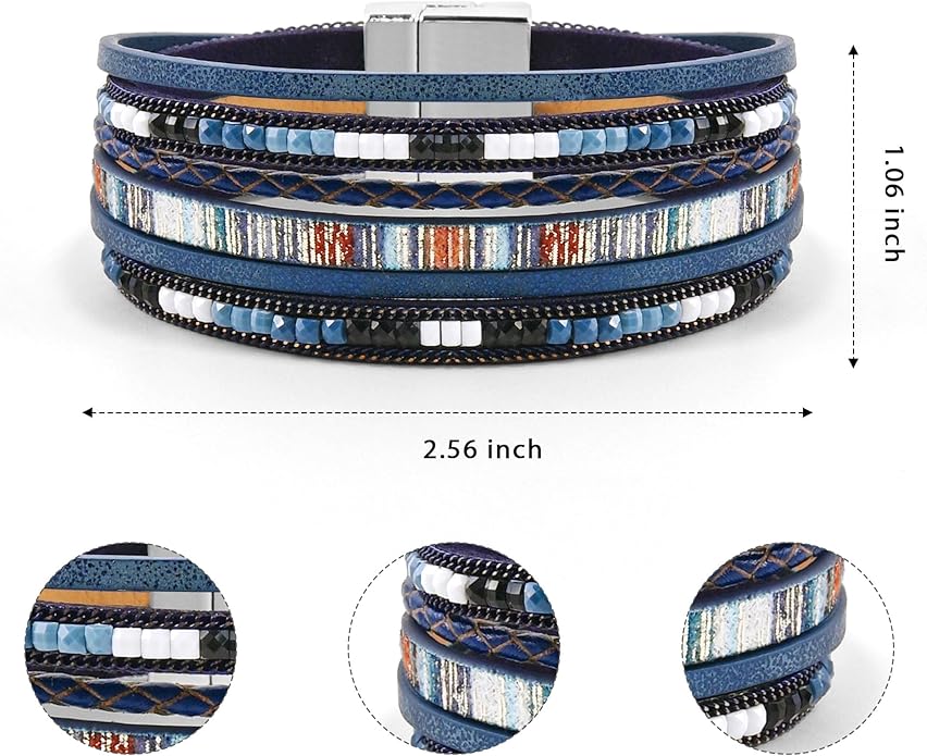 VIBILIA Boho Leather Wrap Bracelets for Women Multi-Layer Bracelets with Strong Clasp Jewelry for Women