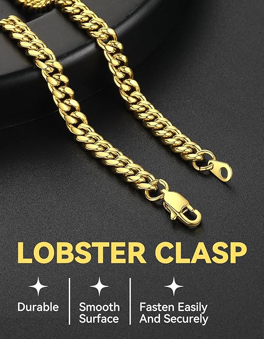 ChainsHouse Miami Cuban Link Chain Necklace for Men, 4.8mm/6mm/10mm/14mm Width, 14K Gold Plated/Stainless Steel/Black Mens Chunky Hip Hop Necklace Curb Chains, 14"-30" Length, Come Gift Box