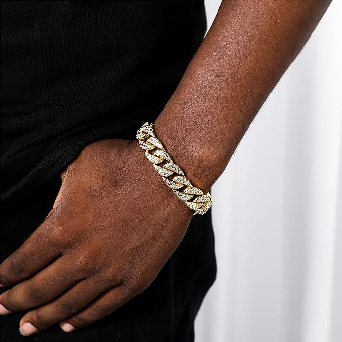 Saintda Cuban Link Chain and Bracelet Set for Men Women Iced Out Diamond Gift for Boys Hip Hop Rapper Jewelry
