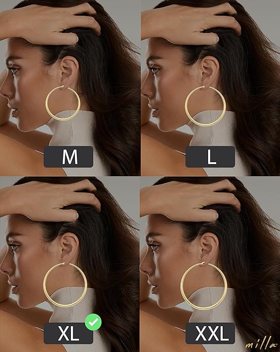MILLA 14K Gold Hoop Earrings For Women, Silver Hoop Earrings & Rose Gold Earrings with Graduated Curvature