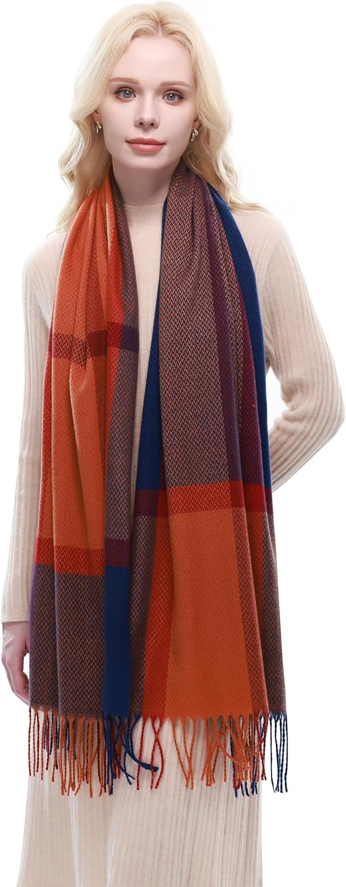 RIIQIICHY Plaid Scarf for Women Fall Winter Pashmina Scarves Wraps for Cold Weather Warm Large