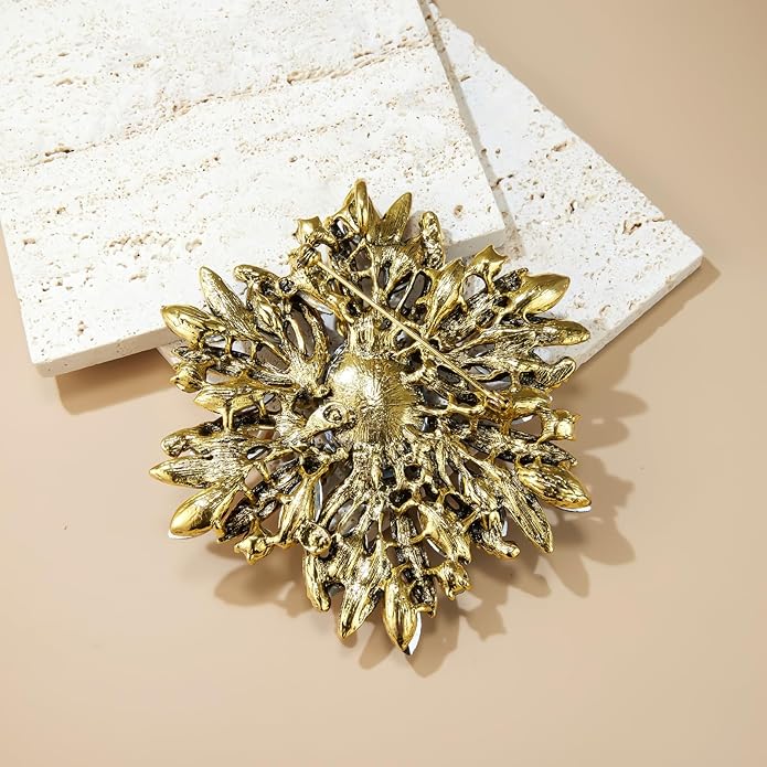 YOQUCOL Sunflower Shape Crystal Big Large Heavy Brooch Pin Rhinestone Scarf Decoration Corsage Cloth Pin for Women Girls