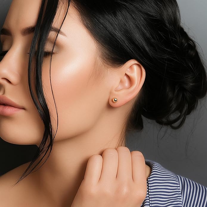 KEZEF Sterling Silver Ball Stud Earrings Hypoallergenic Earrings for Women | Available in Sterling Silver, Rose Gold, or 14K Gold Plated Silver (2mm-10mm)