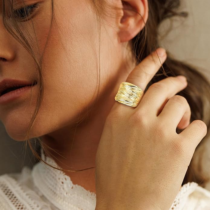 2 Tone Intertwined Crossover Statement Ring Fashion Chunky Band Rings for Women Wide Index Finger Rings Costume Jewelry