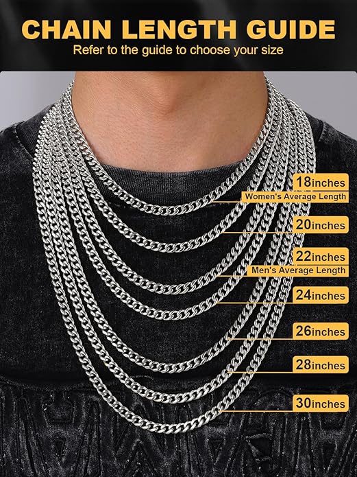 U7 Cuban Link Chain Necklace for Men, Stainless Steel/Black/Gold Mens Necklaces, Chunky Curb Chain Necklace in 6/9/12mm Width 18-30 Inches, Thick Choker Jewelry with Box Packed