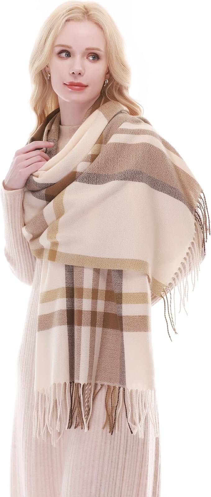 RIIQIICHY Plaid Scarf for Women Fall Winter Pashmina Scarves Wraps for Cold Weather Warm Large