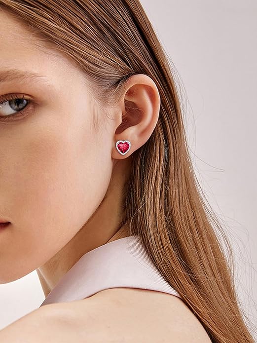 ChicSilver 925 Sterling Silver Birthstone Earrings for Women, 8MM/2 Carat Heart & Round Cubic Zirconia Stud Earrings, Hypoallergenic Jewelry, Ideal Birthday or Christmas Gifts