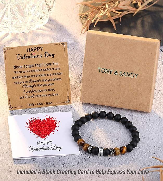 TONY & SANDY Cross Bracelet Men Cool Valentines Day Gifts for Him Teen Boys Son Grandson Nephew, Birthday Easter Christmas Gifts for Teen Boys Adults Men