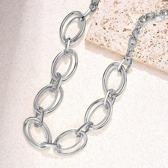 Chunky Gold Necklace for Women: 14k Gold Plated Loop Chain Link Statement Choker Necklace for Women - Chunky Fashion Pendant Jewelry