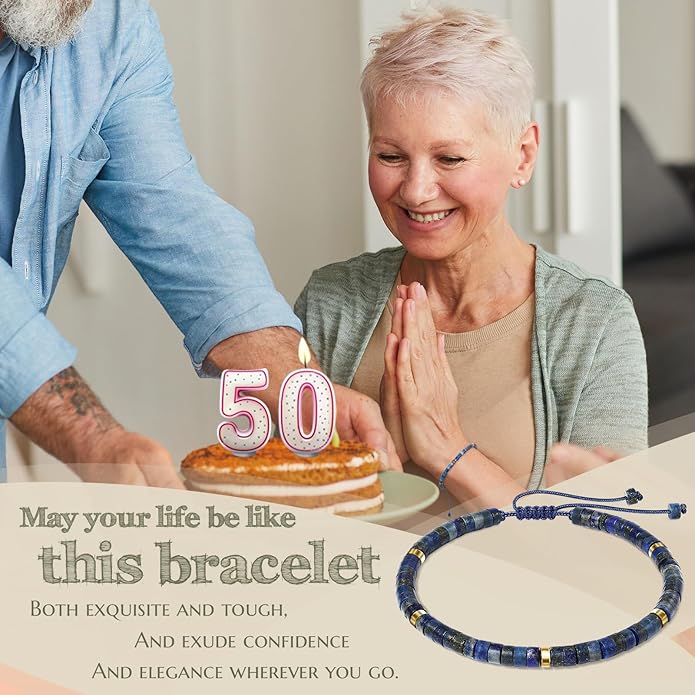 30th 40th 50th 60th 70th 80th Birthday Gifts for Women, Natural Stone Bracelet Birthday Gifts for Mom Daughter Grandma Sister Friends Coworker
