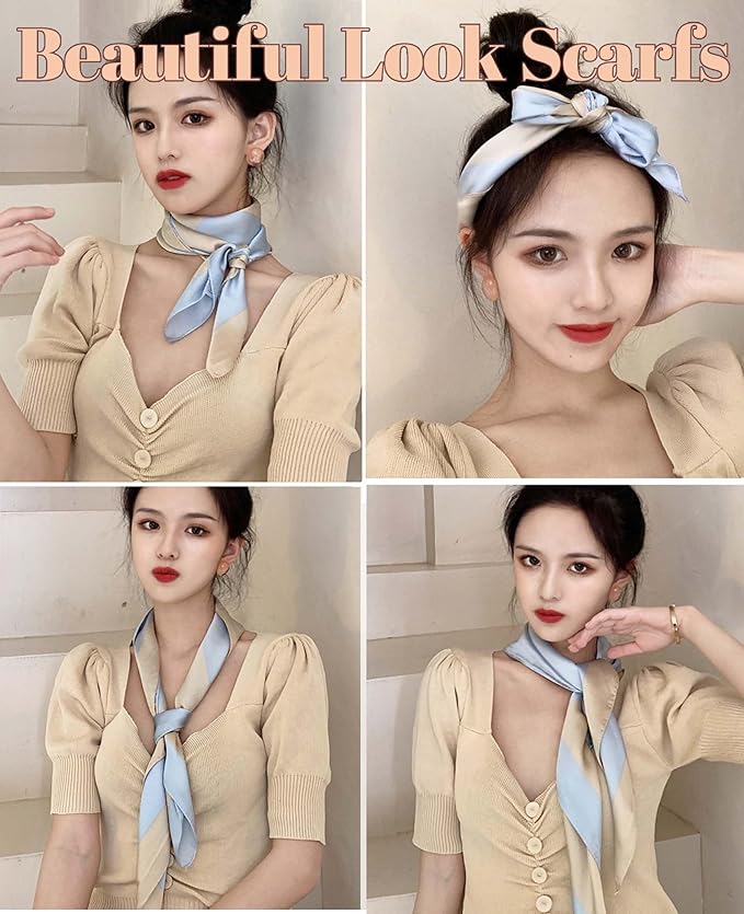 kcctoo 27.5" Mulberry Silk Feeling Head Scarf Women's Fashion Square Neck Satin Scarfs for Bag Hair Scarves Gift