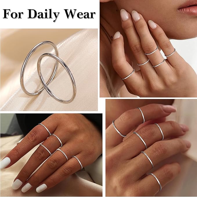 MILACOLATO 1mm Stainless Steel Stacking Rings for Women | Thin 14K Gold Plated Band Rings | Stackable Knuckle Rings Thumb Pinky Midi Rings | Comfort-Fit Size 3/4/5/6/7/8/9