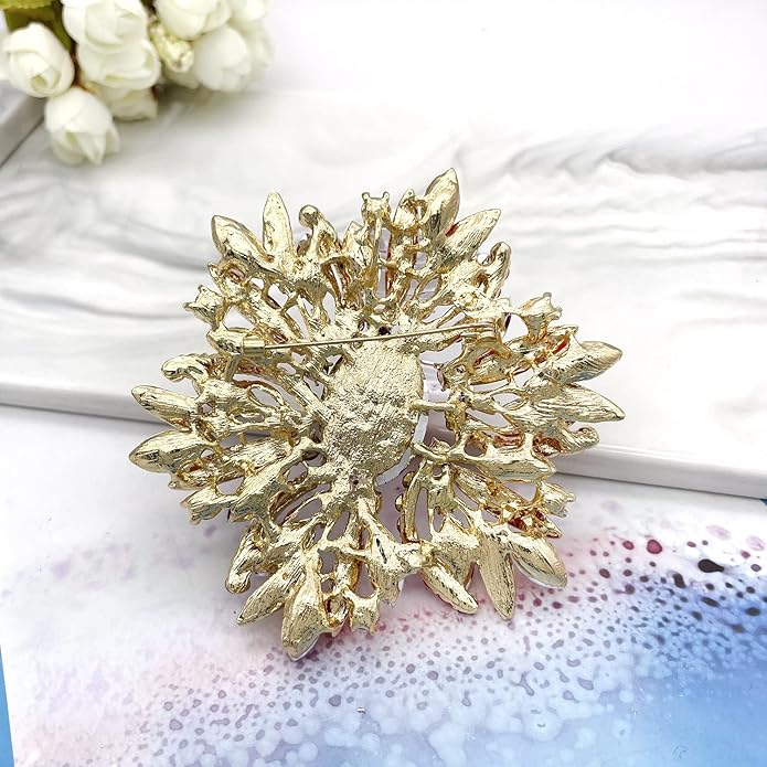 YOQUCOL Sunflower Shape Crystal Big Large Heavy Brooch Pin Rhinestone Scarf Decoration Corsage Cloth Pin for Women Girls
