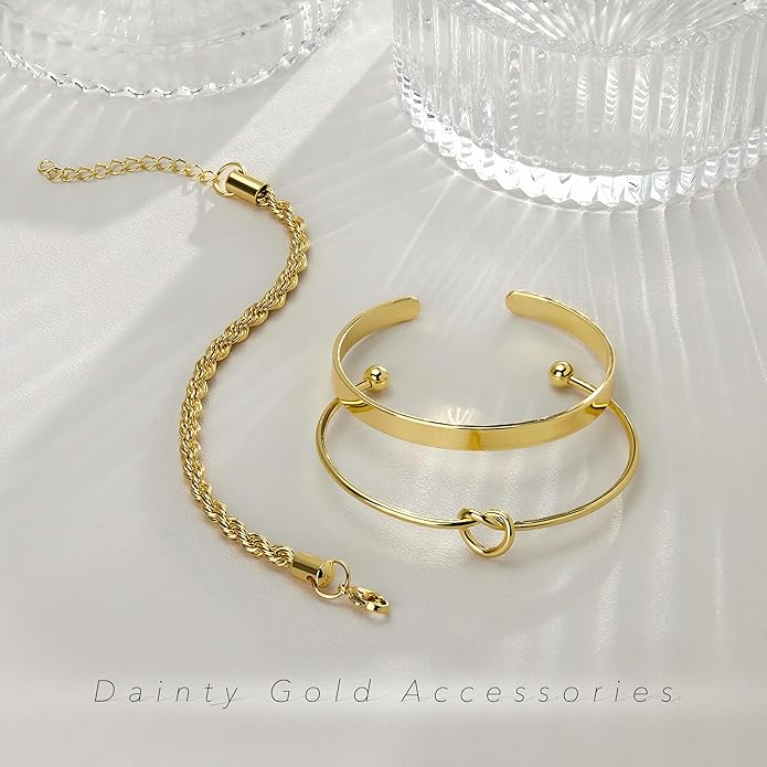 Silver Bracelets for Women Stack, Silver or Gold Plated Cuff Bangle Set, Trendy Silver Jewelry for Women Fashion