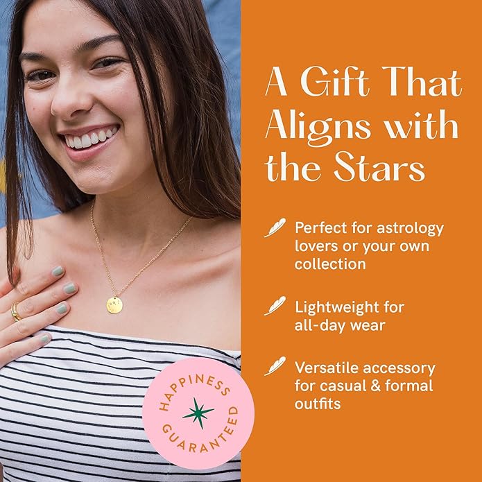 Lucky Feather Zodiac necklaces for women | Scorpio 14K Gold-Plated Astrology Pendant for Girls | Horoscope Sign Zodiac gift | Great Christmas Stocking Stuffer | Trendy Birthday Jewelry Gift | 16” - 18”