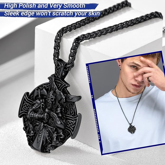 PROSTEEL Norse Viking Jewelry for Men Women, Vintage Thor Hammer/Thor Axe/Raven/Odin Necklace, 316L Stainless Steel Pendant Chain, Come with Box