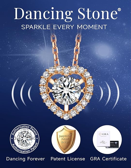 MomentWish Dancing Heart Necklace for Women, 0.5/1 Carat Dancing Moissanite Necklace for Her 925 Sterling Silver Pendant Anniversary Birthday Christmas Gift for Wife Mom Girlfriend
