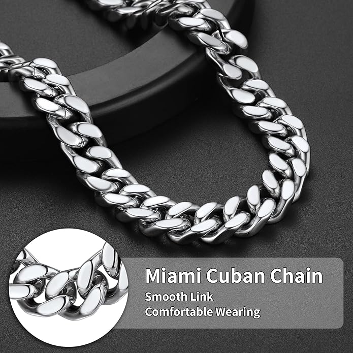 ChainsHouse Stainless Steel Mens Cuban Link Chain, Black/ 18K Gold Plated Miami Cuban Chain Necklace, 5mm/7mm/9mm/12mm/14mm Width, No Tarnish& Durable Hip Hop Mens Jewelry, 18"-30", Send Gift Box