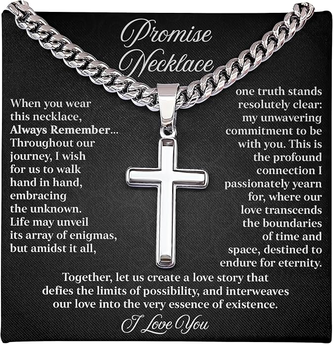 GLAVICY Promise Cross on Cuban Necklace For Him, Sentimental Gift for Husband, Boyfriend, Man with Message Card and Box, Promise Jewelry on Birthday, Valentine Day