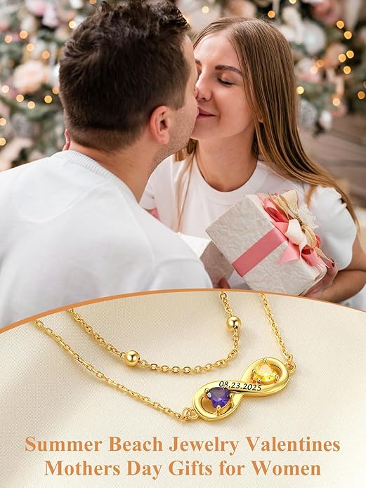 Custom4U Personalized Infinity Ankle Bracelets for Women 925 Sterling Silver Anklet Bracelet Endless Love Symbol Birthstone Charm Adjustable Foot Chain Jewelry Mothers Day Gifts for Mom Wife Women Her