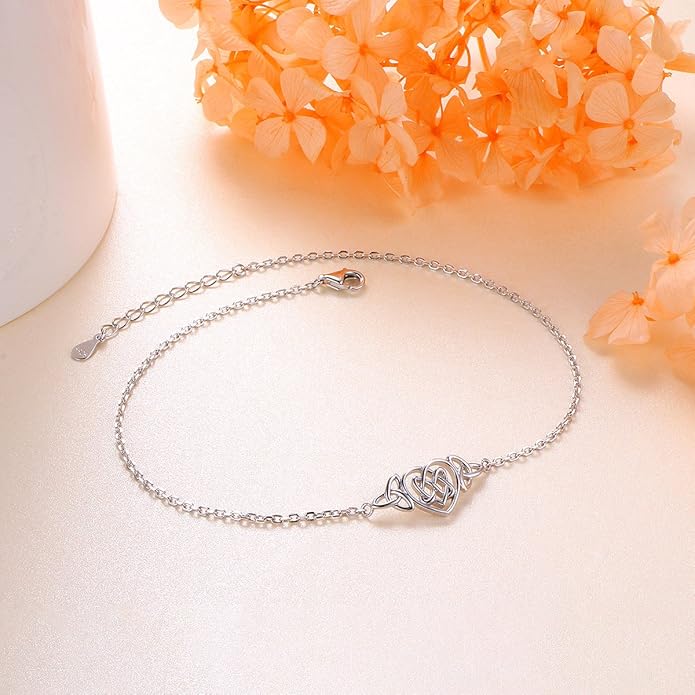 Anklet for Women S925 Sterling Silver Adjustable Foot Evil Eye Starfish Heart Bead Butterfly Celtic Knot Cross Multilayer Layered Ankle Bracelet Jewelry