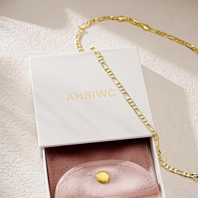 AHSIWC 14K Gold Chain Necklaces for Women & Men, 5mm Simple Figaro Link Chain Womens, Dainty Non-tarnish Necklace Unisex Size 18-24 Inches Cadenas De Oro Para Mujer 14K