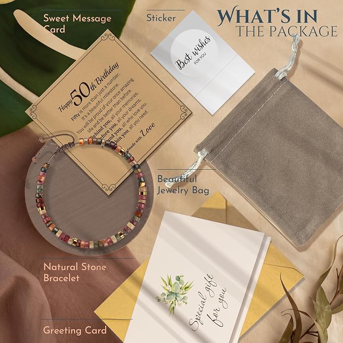 30th 40th 50th 60th 70th 80th Birthday Gifts for Women, Natural Stone Bracelet Birthday Gifts for Mom Daughter Grandma Sister Friends Coworker