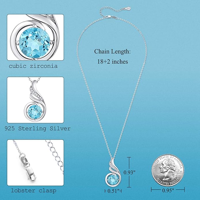 TANGPOET Birthstone Gemstone Necklaces for Women 925 Sterling Silver Dainty Pendant Jewelry Valentines Mothers Day Christmas Birthday Gifts for Mom Girlfriend Wife Daughter