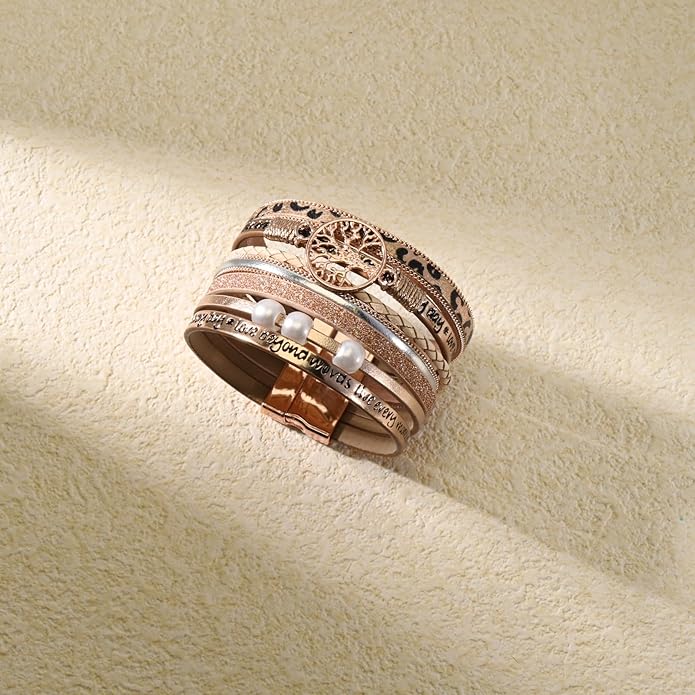 VIBILIA Boho Leather Wrap Bracelets for Women Multi-Layer Bracelets with Strong Clasp Jewelry for Women