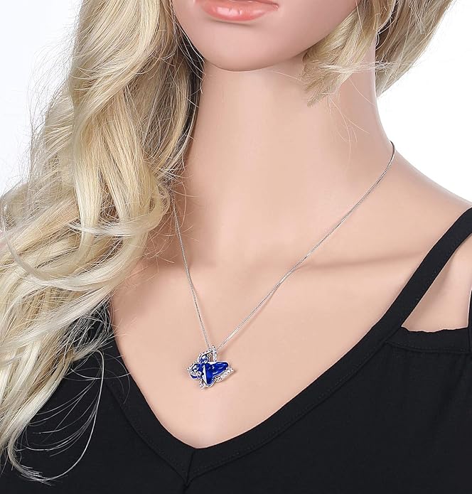 Gift Butterfly Birthstone Crystal Necklace, Silver Tone with 18”+2” Chain, Necklace for Mother’s Day Anniversary Birthday Gifts for Women and Daughter