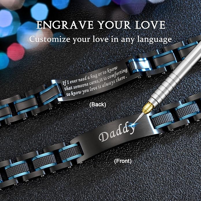 Holizaly Men's Stainless Steel Two Tone Square Link Bracelet, Black and Blue Ion Plated Black